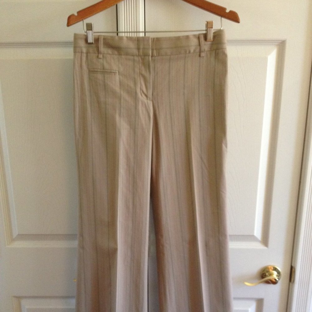BCBGMaxazria Tan Pants w/Pink Gray Pinstriping, 4